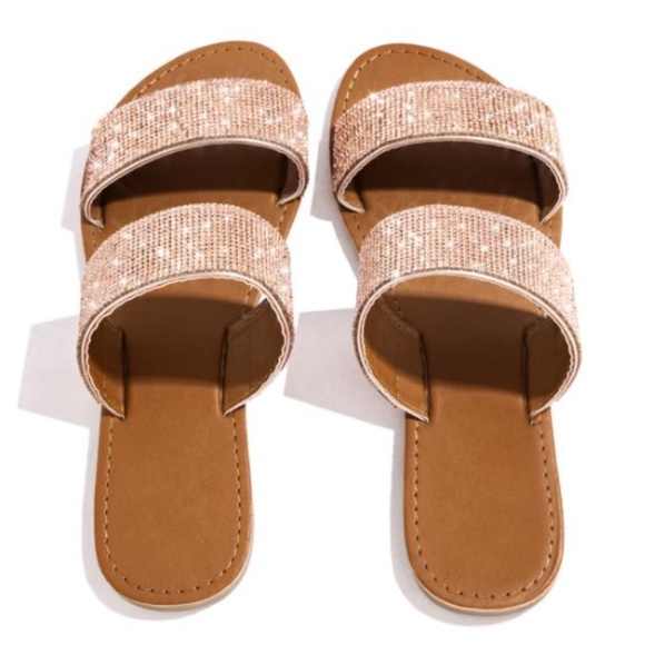 Double Strap Embellished Sandals - Rose Gold - Picture 3 of 4
